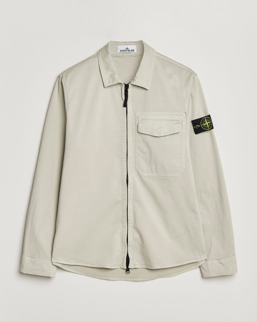 Stone Island Cotton Stretch Zip Overshirt Pearl Grey – Grau