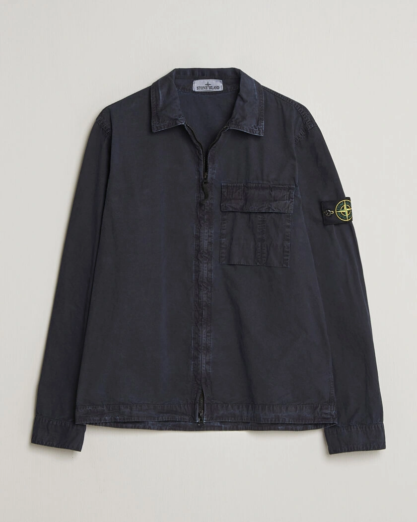 Stone Island Brushed Cotton Canvas Zip Overshirt Navy – Blau