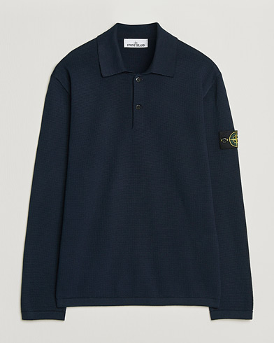 Stone Island Micro Stitch Knitted Cotton Polo Navy – Blau