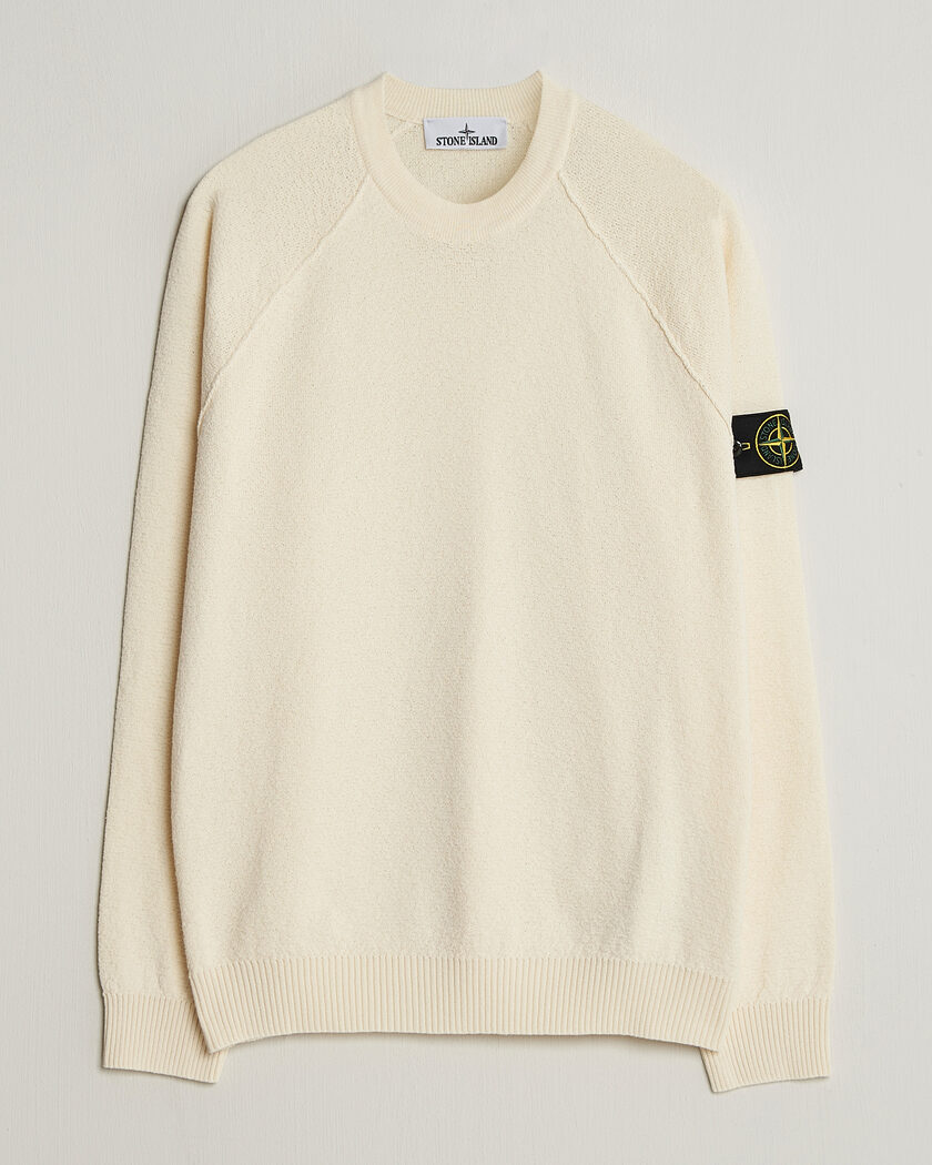 Stone Island Raw Hand Organic Cotton Crewneck Ivory – Weiß