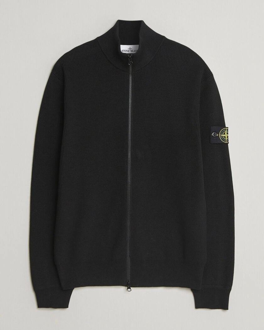 Stone Island Ribbed Soft Organic Cotton Full Zip Black – Schwarz