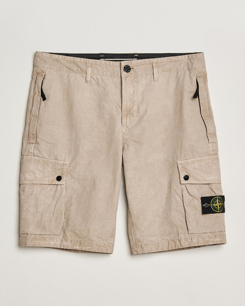 Stone Island Brushed Cotton Canvas Cargo Shorts Desert – Beige