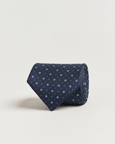 E. Marinella 3-Fold Printed Silk Tie Dark Blue – Blau