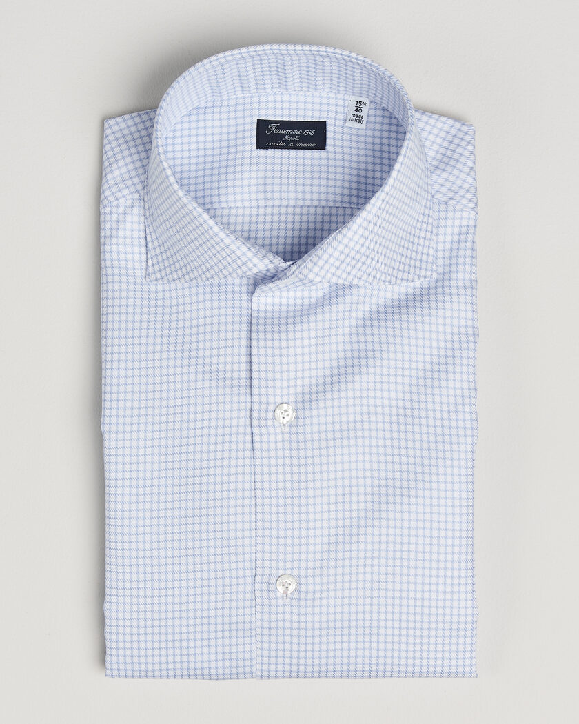 Finamore Napoli Milano Slim Twill Shirt Light Blue Check – Blau