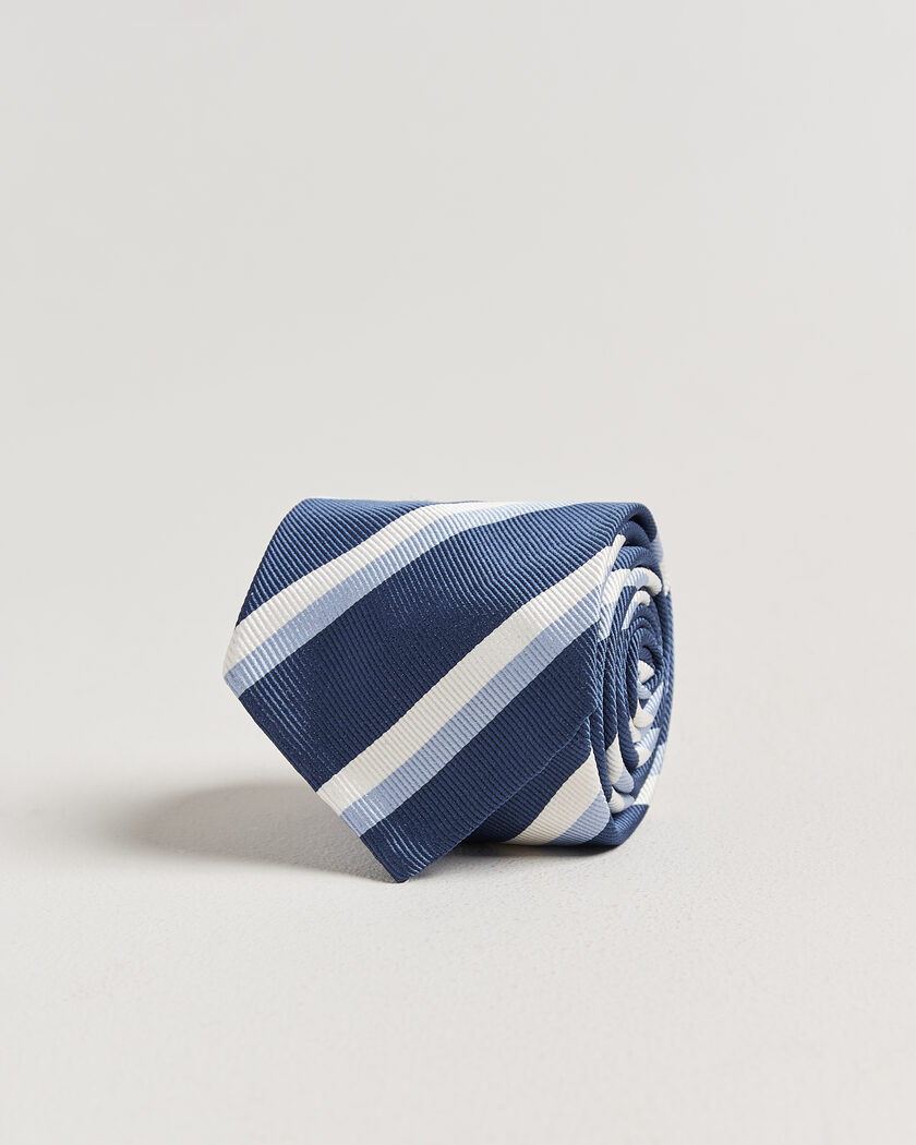 Finamore Napoli Regimental Stripe Silk Tie Blue/White – Blau