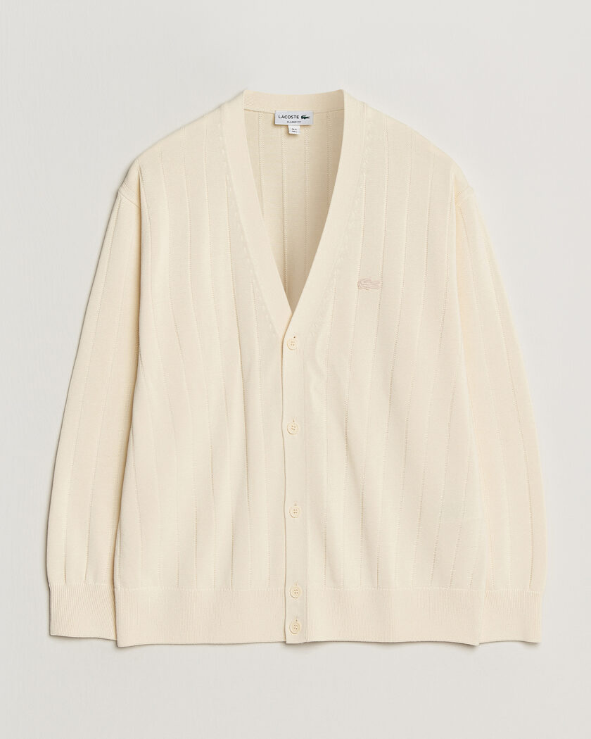 Lacoste Cotton Structured Knitted Cardigan Naturel Clair – Weiß
