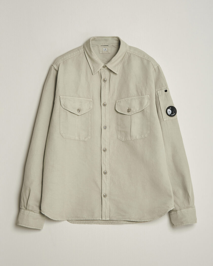 C.P. Company Cotton/Linen Pocket Shirt Light Grey – Grau