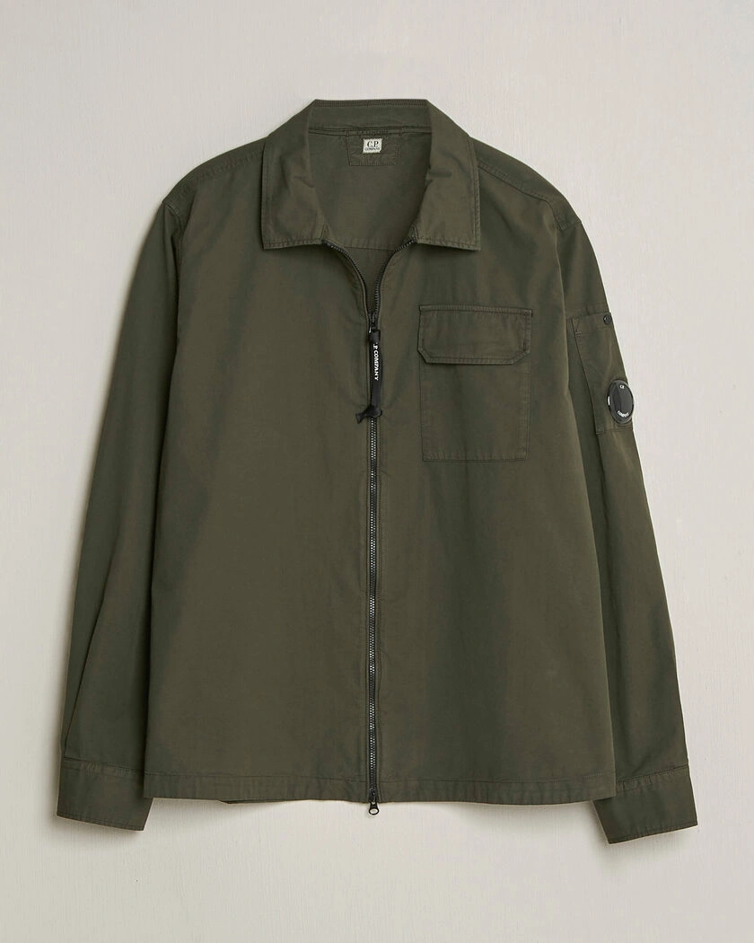 C.P. Company Garment Dyed Gabardine Zip Overshirt Dark Green – Grün