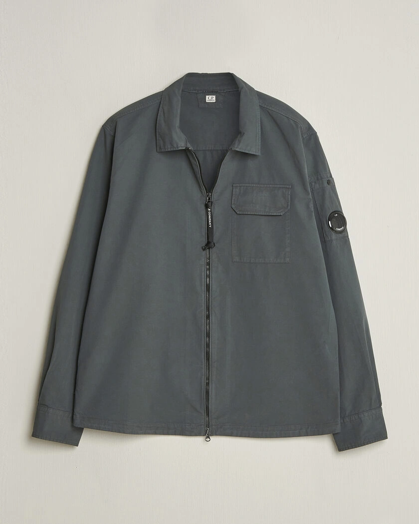 C.P. Company Garment Dyed Gabardine Zip Overshirt Dark Grey – Grau