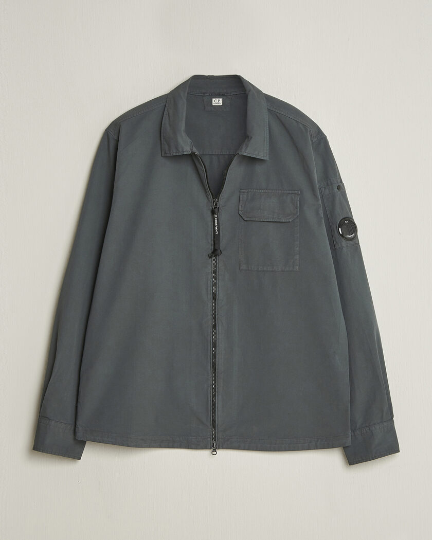 C.P. Company Garment Dyed Gabardine Zip Overshirt Dark Grey – Grau