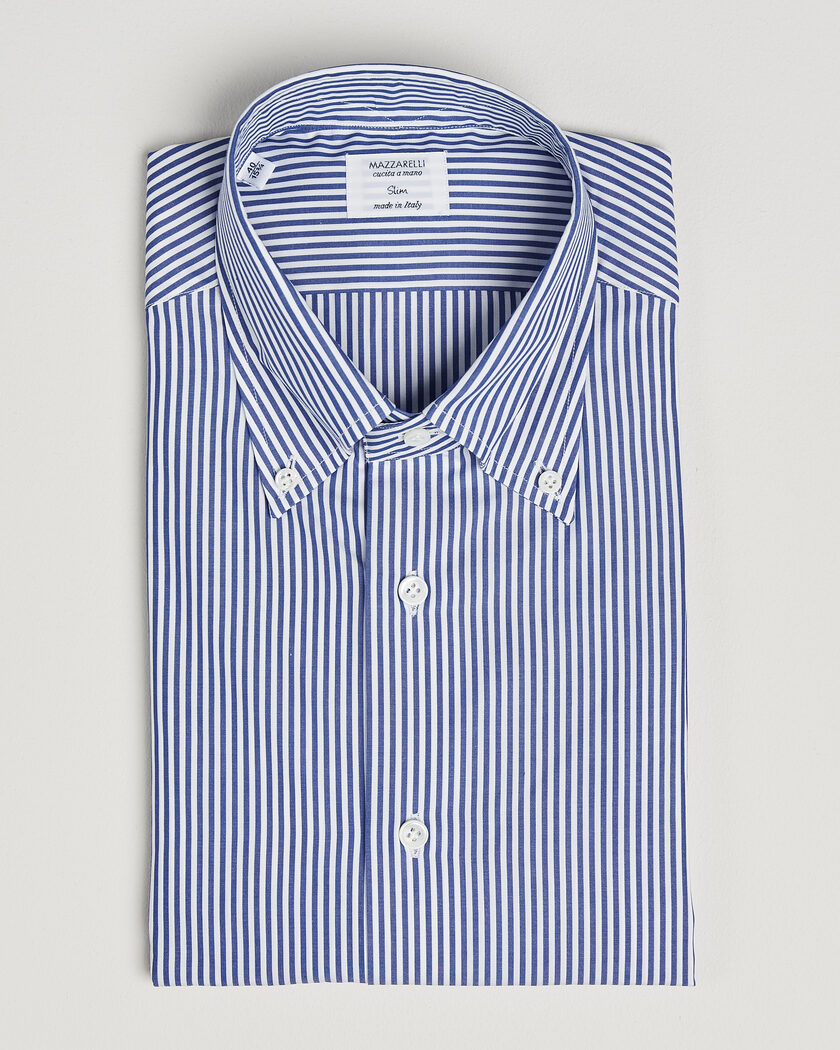 Mazzarelli Soft Cotton Button Down Shirt Blue Stripe – Blau