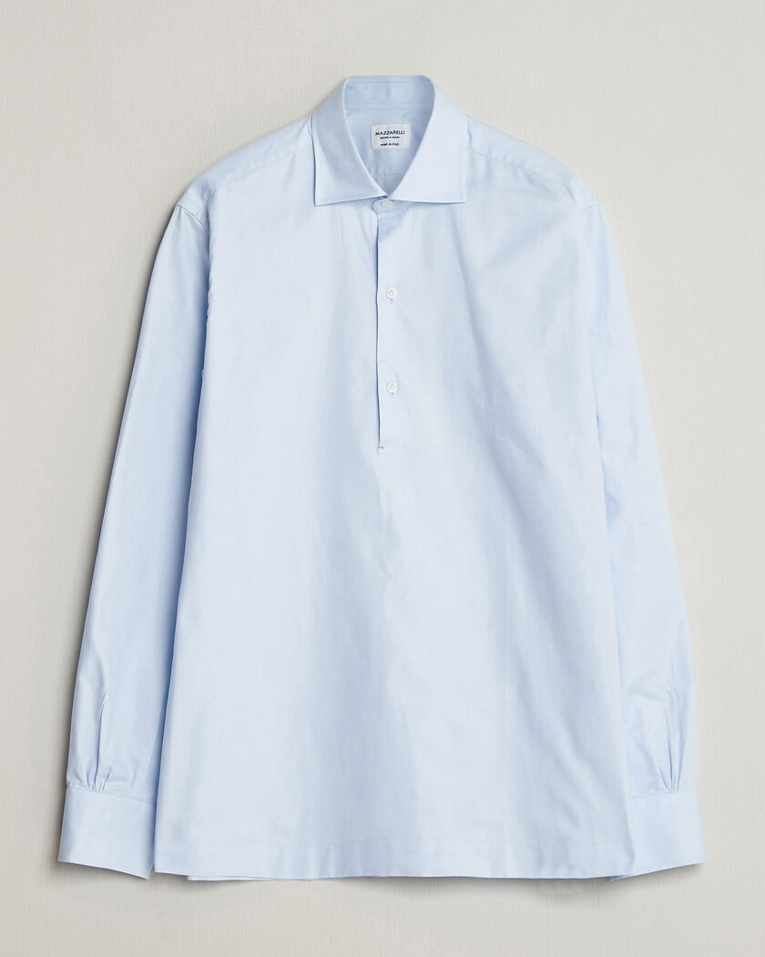 Mazzarelli Soft Oxford Popover Shirt Light Blue – Blau