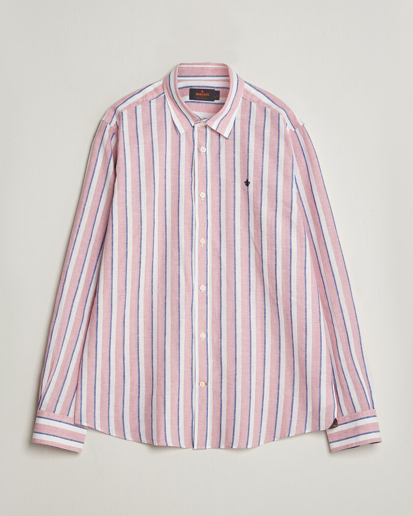 Morris Douglas Linen Striped Shirt Red/White – Blau