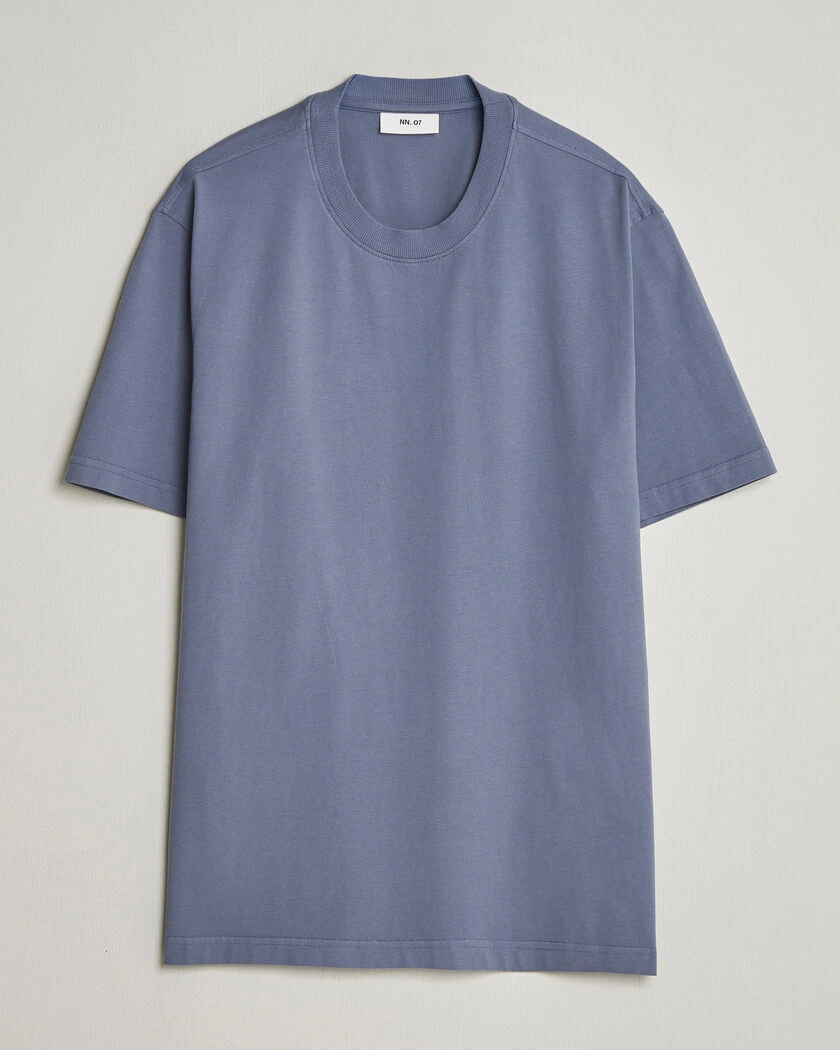 NN07 Adam Pima Crew Neck T-Shirt Stone Blue – Blau