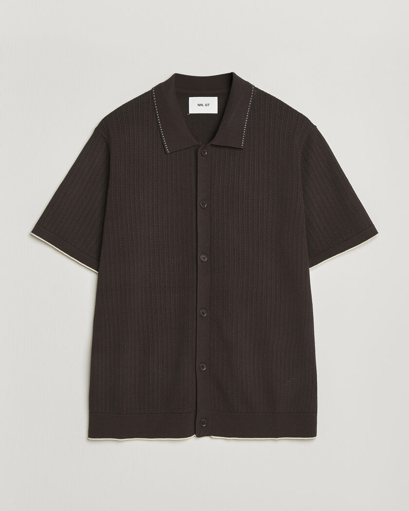 NN07 Nalo Knitted Short Sleeve Shirt Deep Truffle – Braun