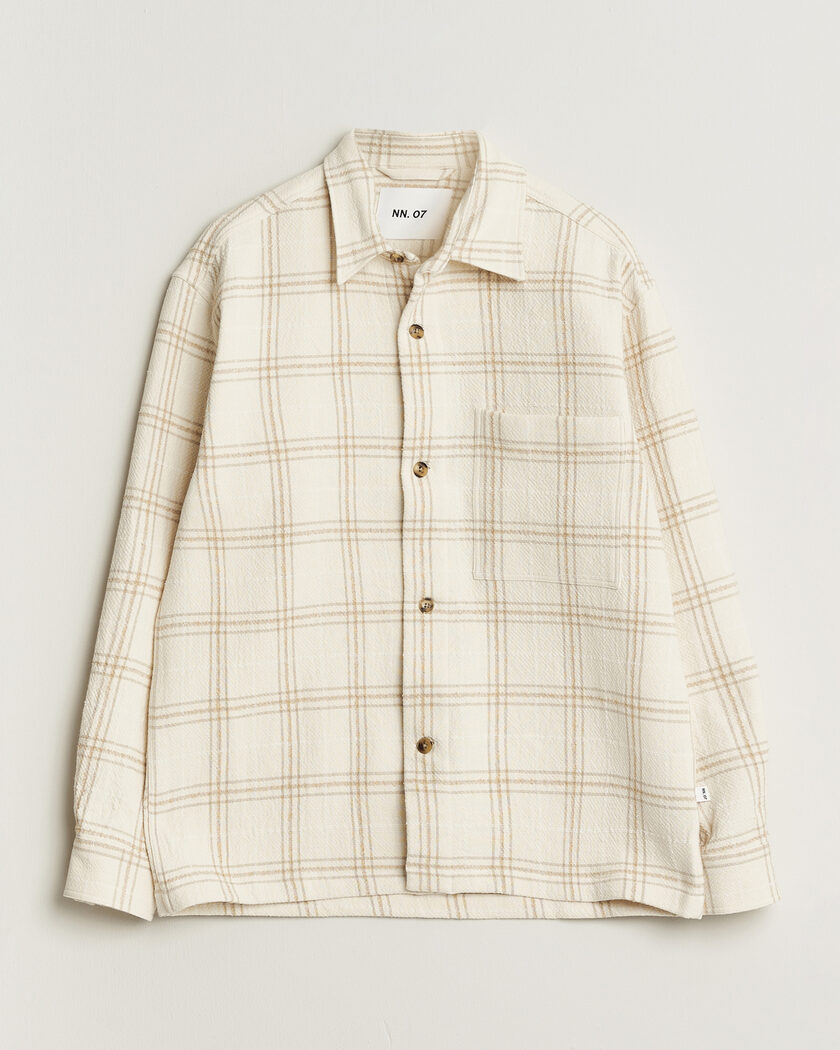 NN07 Adwin Checked Overshirt Ivory – Beige