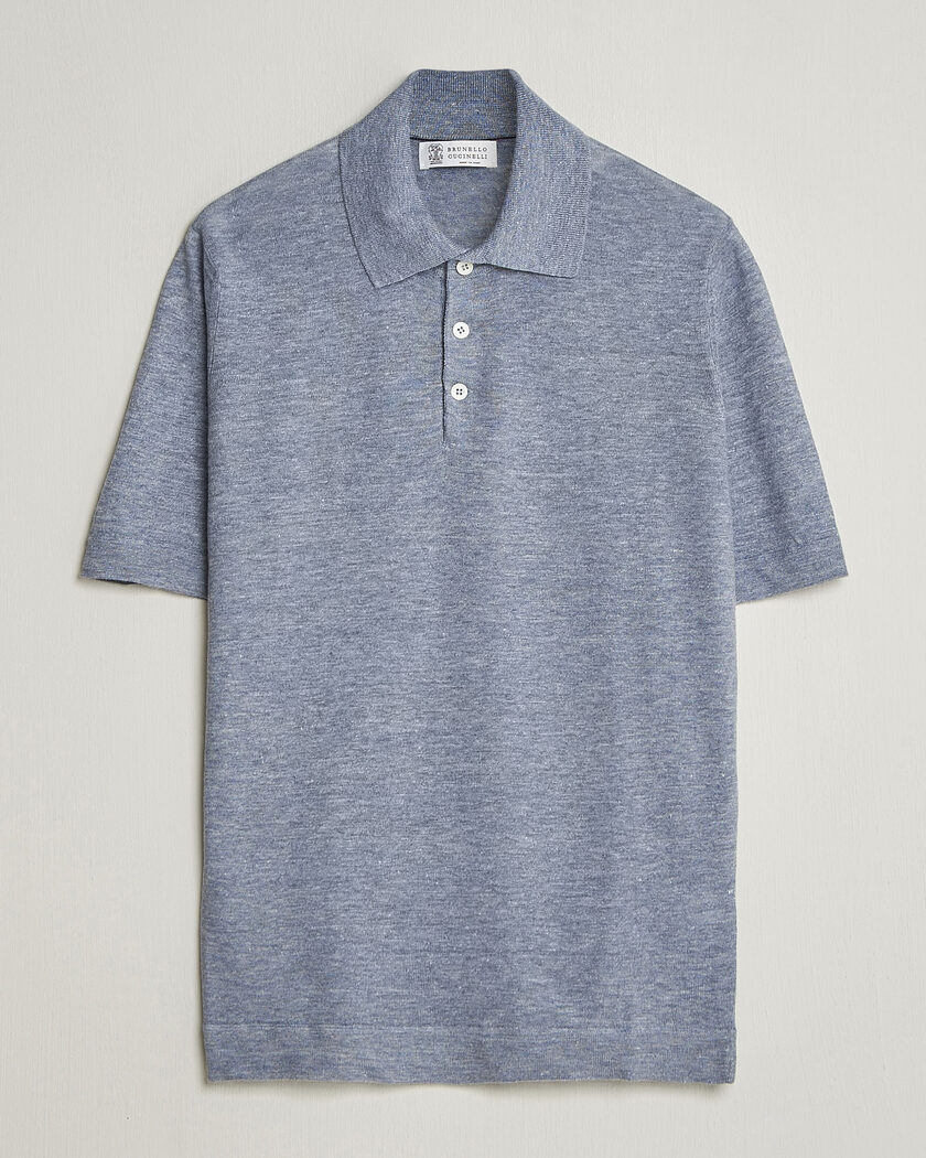 Brunello Cucinelli Linen Knitted Polo Light Blue – Blau