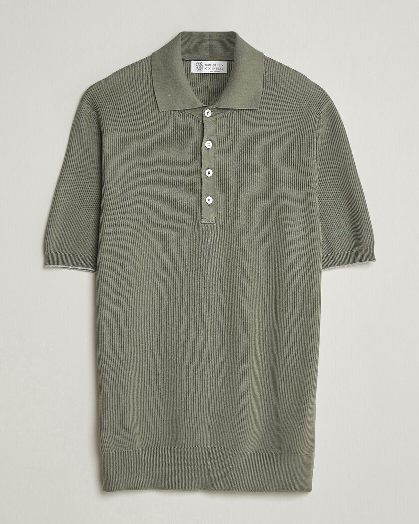 Brunello Cucinelli Cotton Rib Knitted Polo Olive – Grün