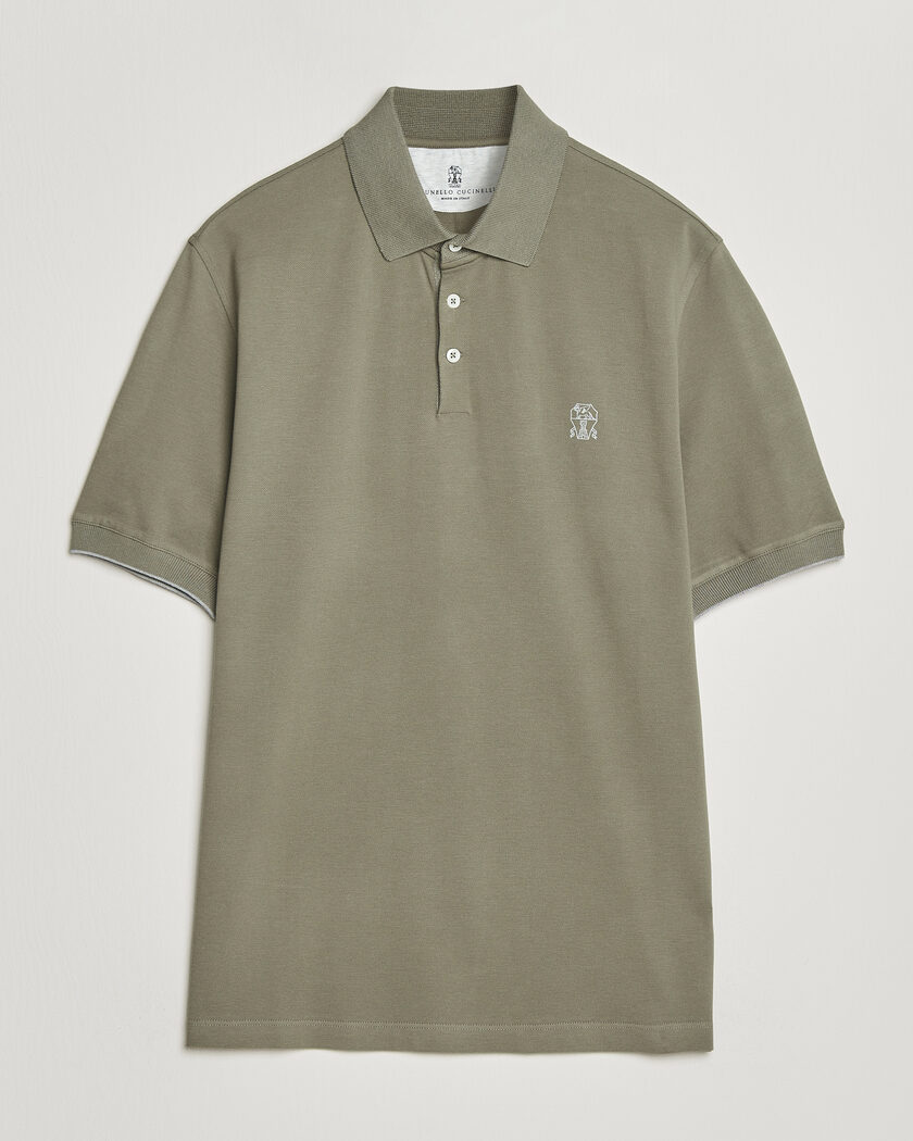 Brunello Cucinelli Short Sleeve Logo Polo Olive – Grün