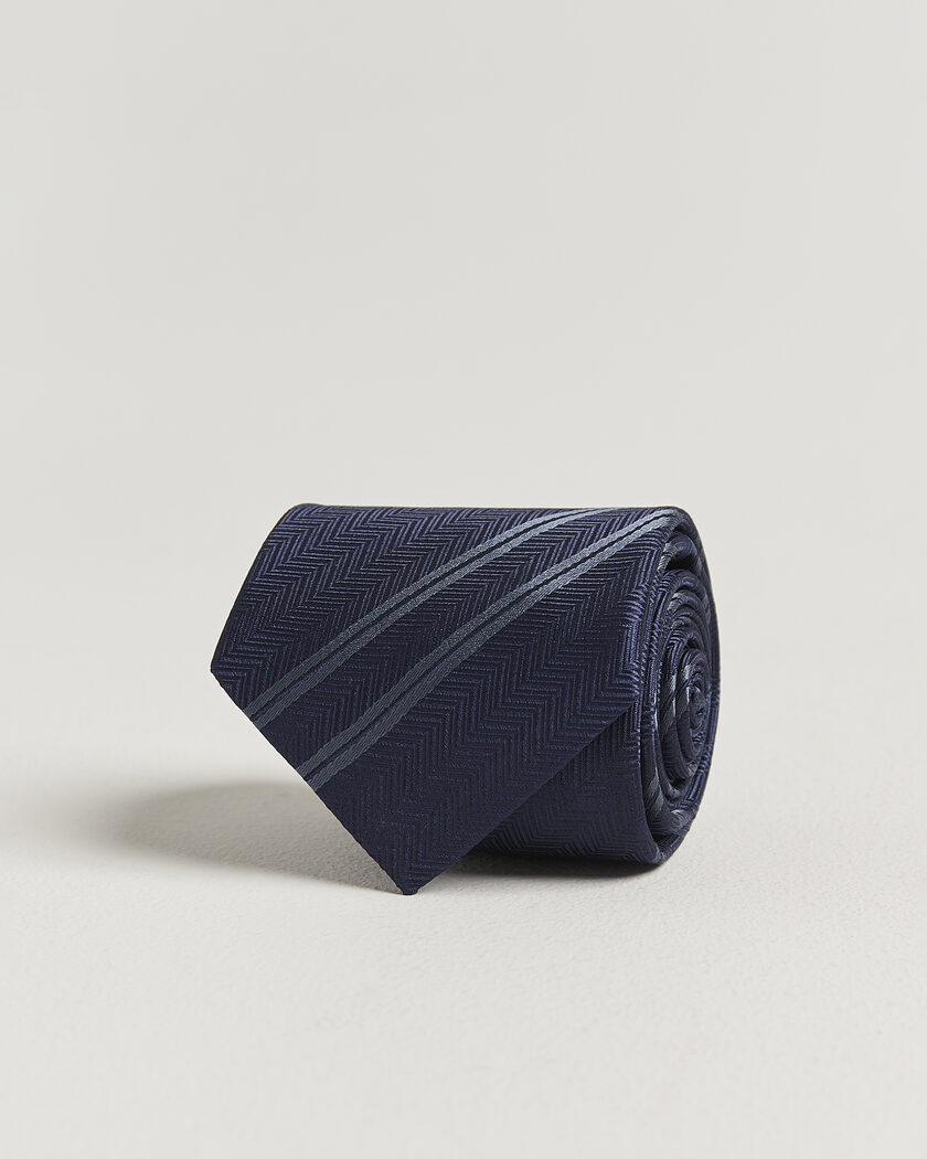 Brunello Cucinelli Regimental Stripe Silk Tie Navy – Blau