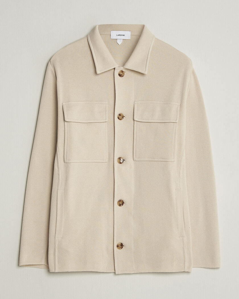 Lardini Knitted Cotton Pocket Shirt Jacket Beige – Beige