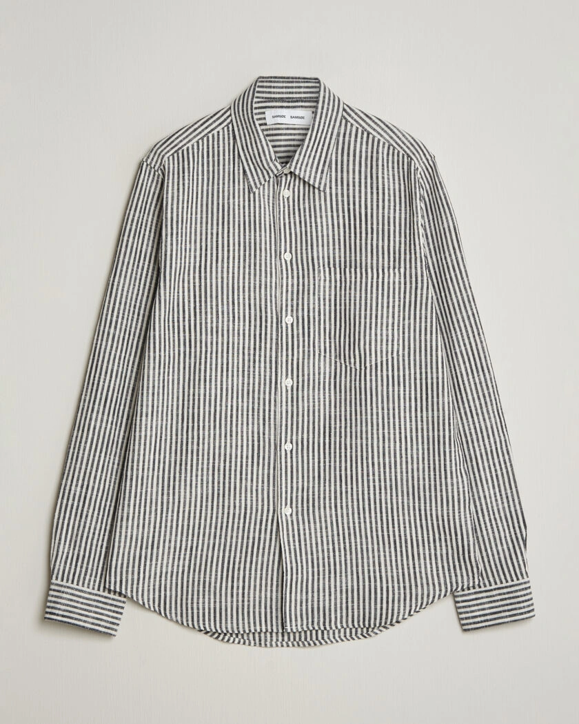 Samsøe Samsøe Liam Cotton/Linen Striped Shirt Salute Navy – Blau
