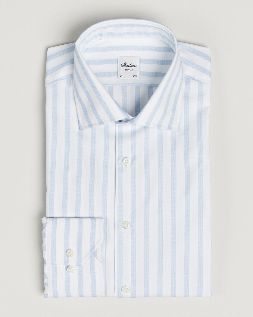 Stenströms Regular Wide Stripe Twill Shirt Light Blue – Blau