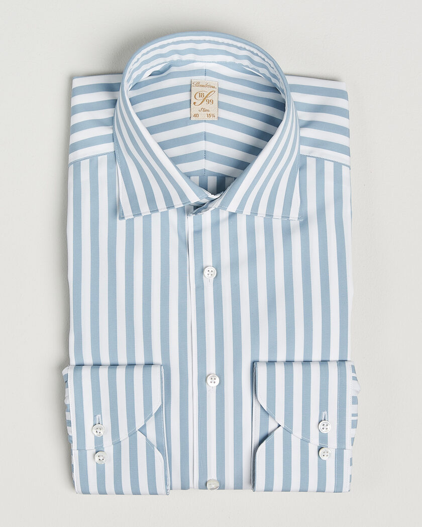 Stenströms 1899 Cotton Twill Striped Shirt Blue – Blau