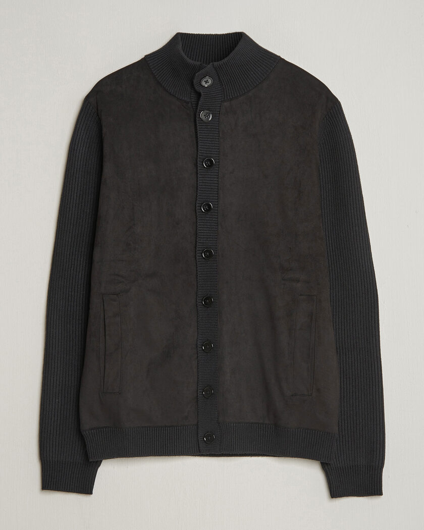 Stenströms Knitted Hybrid Buttoned Alcantara Cardigan Black – Schwarz