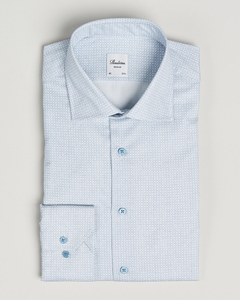 Stenströms Regular Fit Micro Printed Twill Shirt Light Blue – Blau