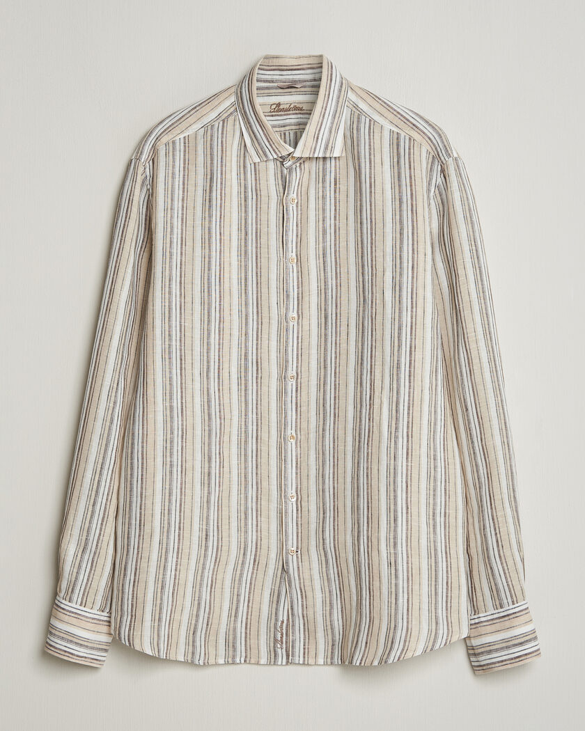 Stenströms Regular Fit Multi Striped Linen Shirt Brown – Braun