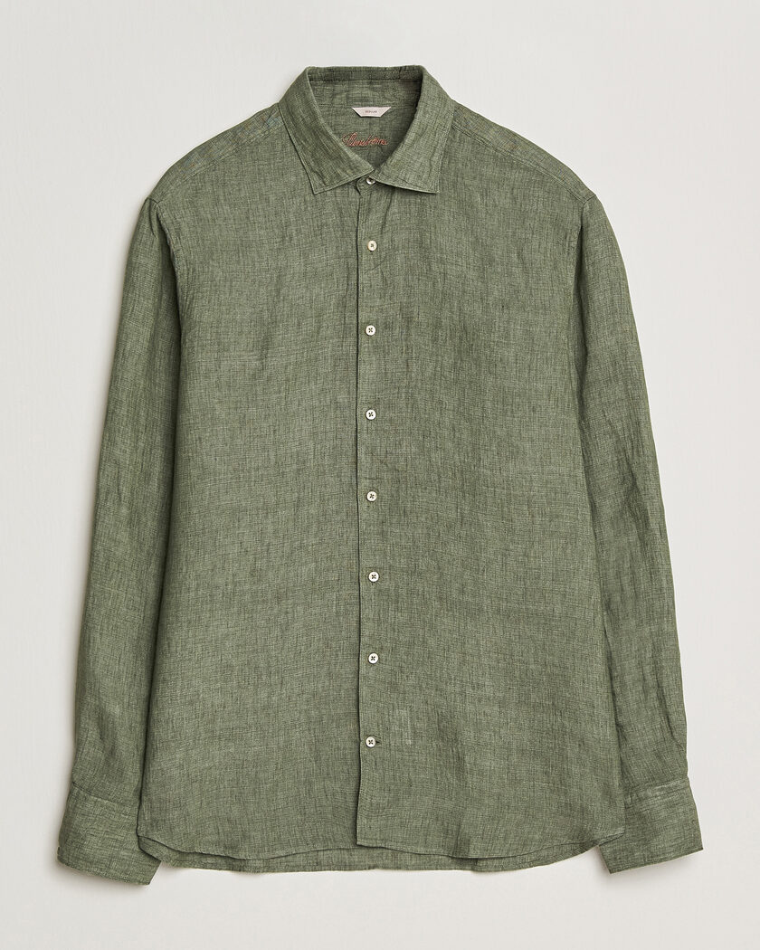 Stenströms Regular Fit Cut Away Linen Shirt Green – Grün