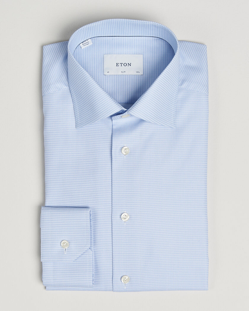 Eton Slim Fit Signature Twill Houndstooth Shirt Light Blue – Blau