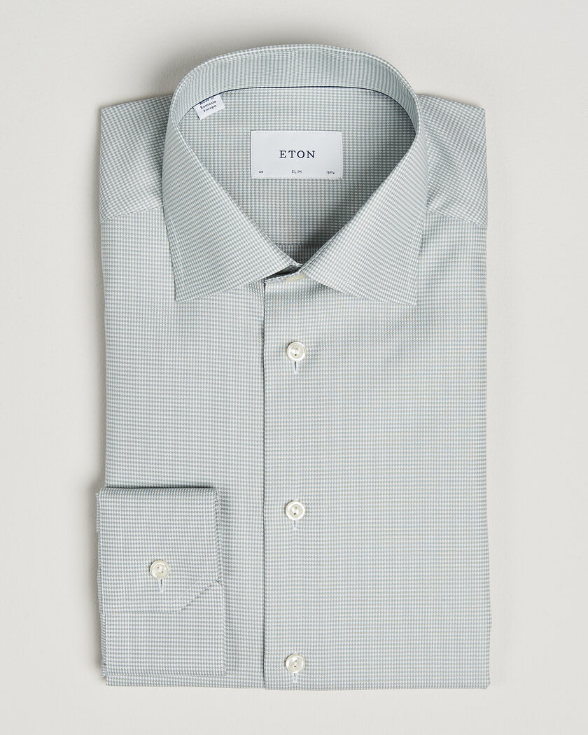 Eton Slim Fit Signature Twill Houndstooth Shirt Light Green – Grün