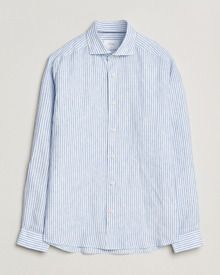 Eton Casual Fit Striped Linen Shirt Light Blue – Blau