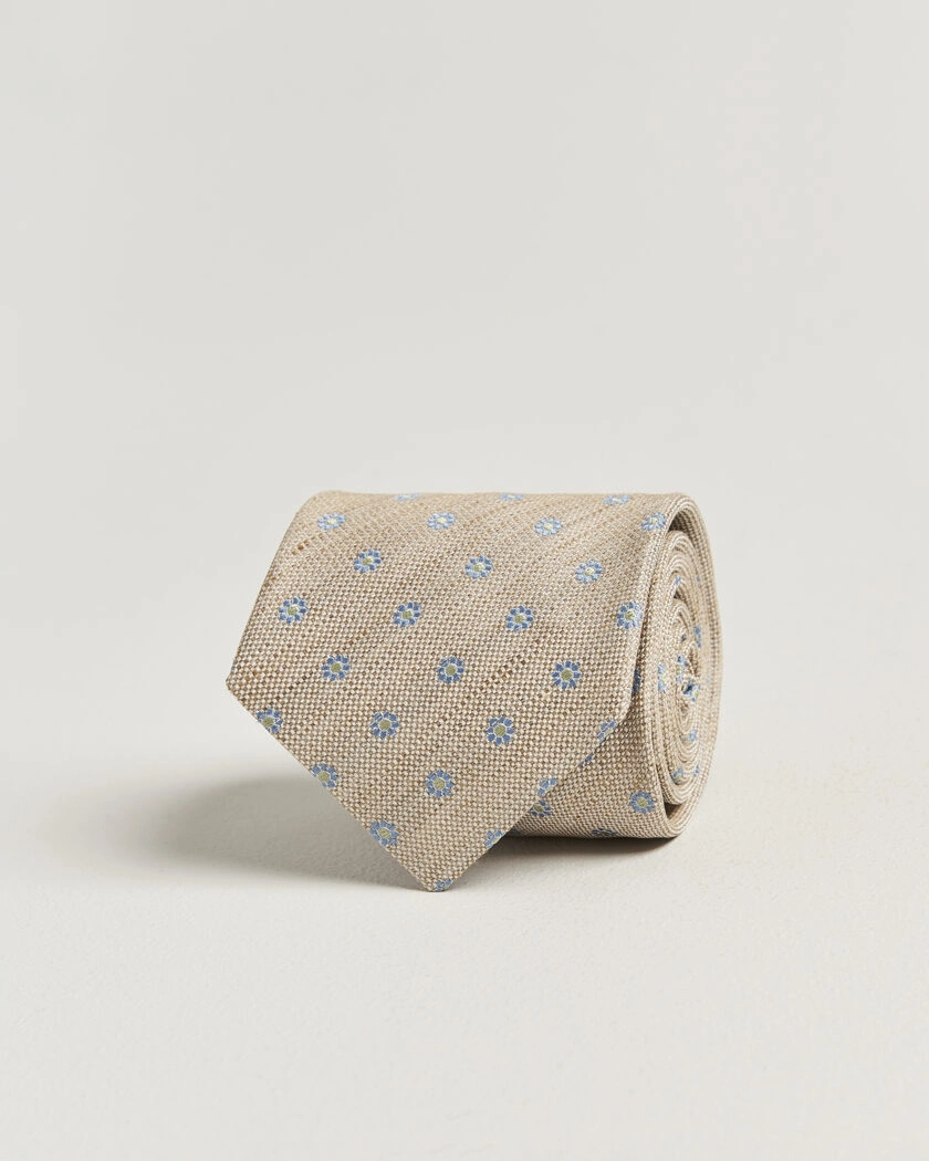 Eton Floral Linen Silk Tie Beige – Beige