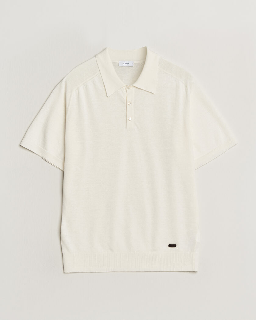 Eton Cotton Linen Fine Knit Polo White – Weiß
