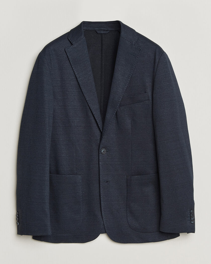 Eton Linen Jersey Herringbone Blazer Navy Blue – Blau