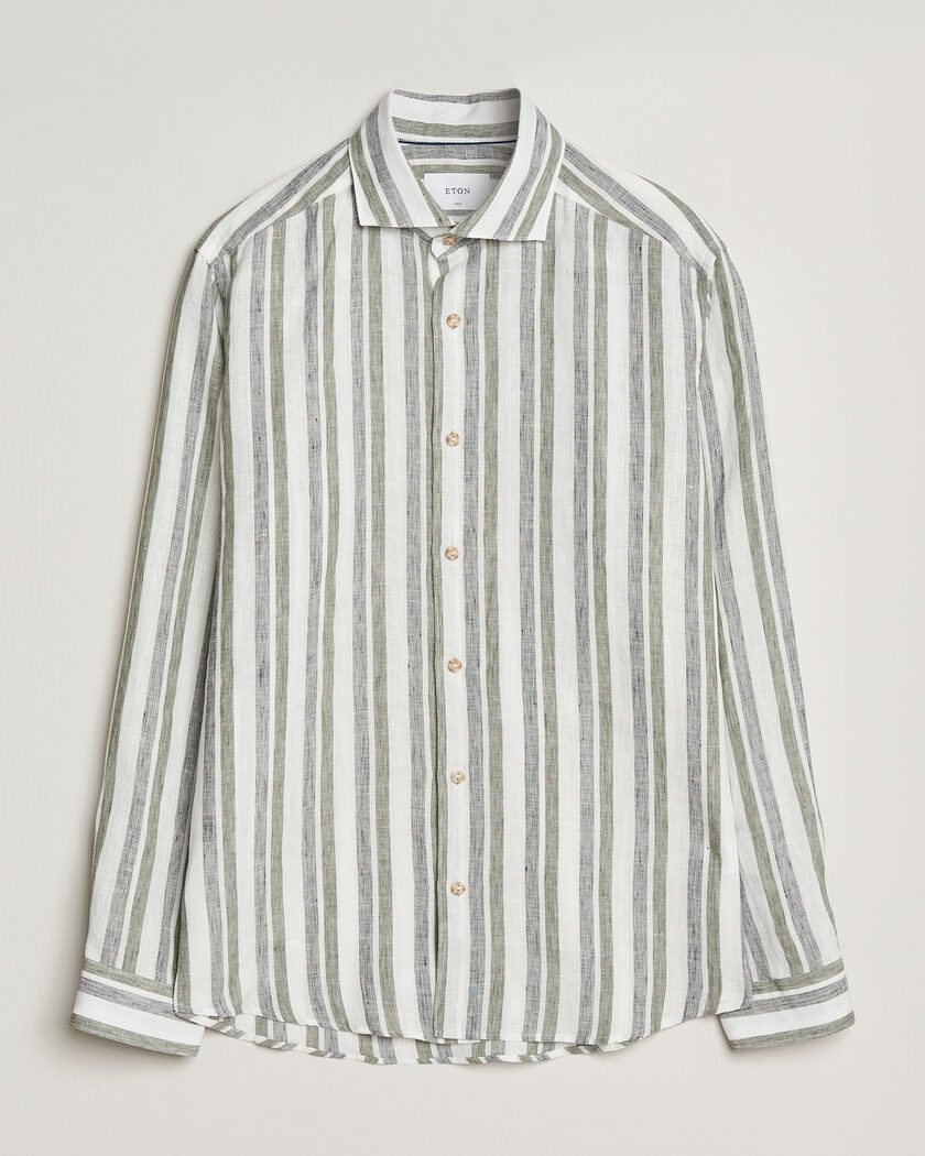 Eton Casual Fit Striped Linen Shirt Dark Green – Grün