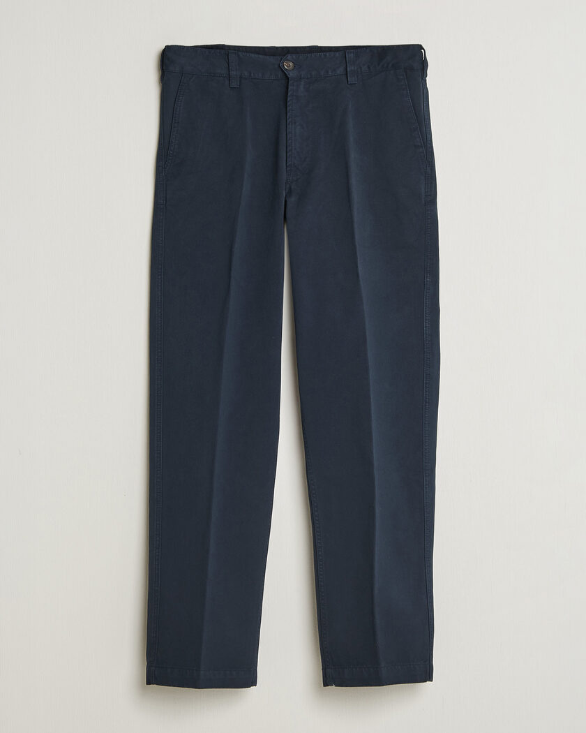 Drake's Peached Flat Front Cotton Chino Navy – Blau
