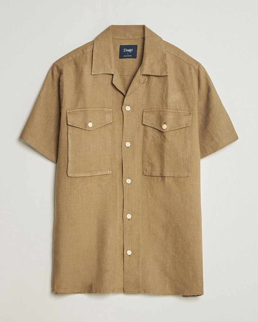 Drake's Military Short Sleeve Camp Collar Shirt Khaki – Braun