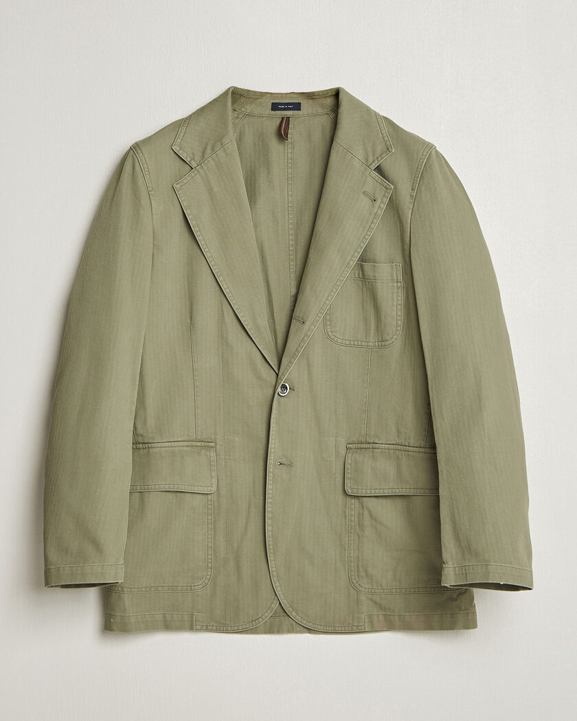 Drake's MKI Herringbone Games Blazer Olive – Grün