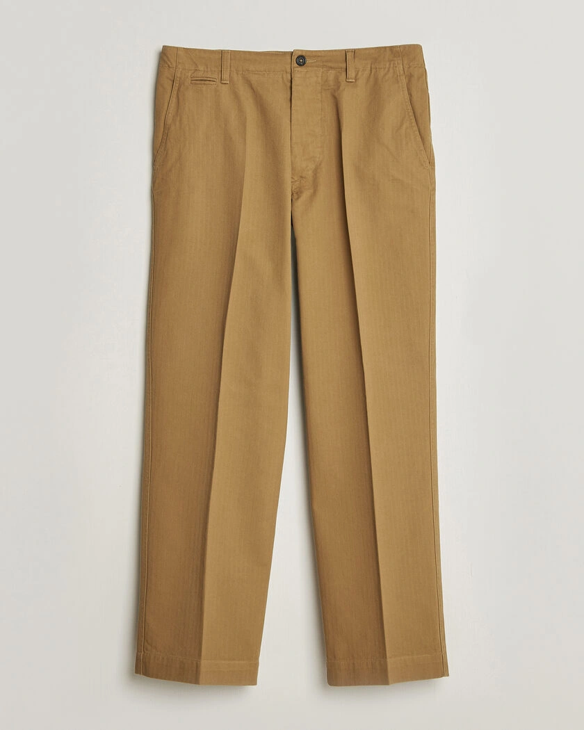 Drake's Herringbone Wide Leg Chino Khaki – Braun
