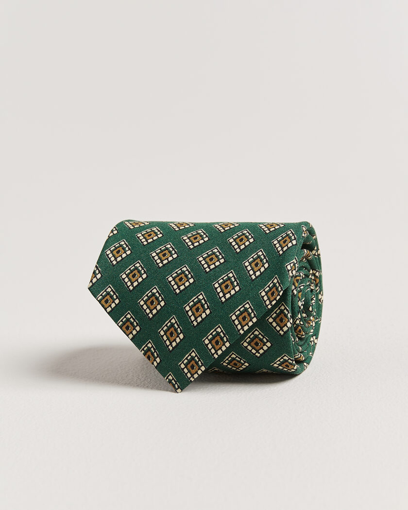 Drake's Tile Medallion Habotai Silk Tie Green – Grün