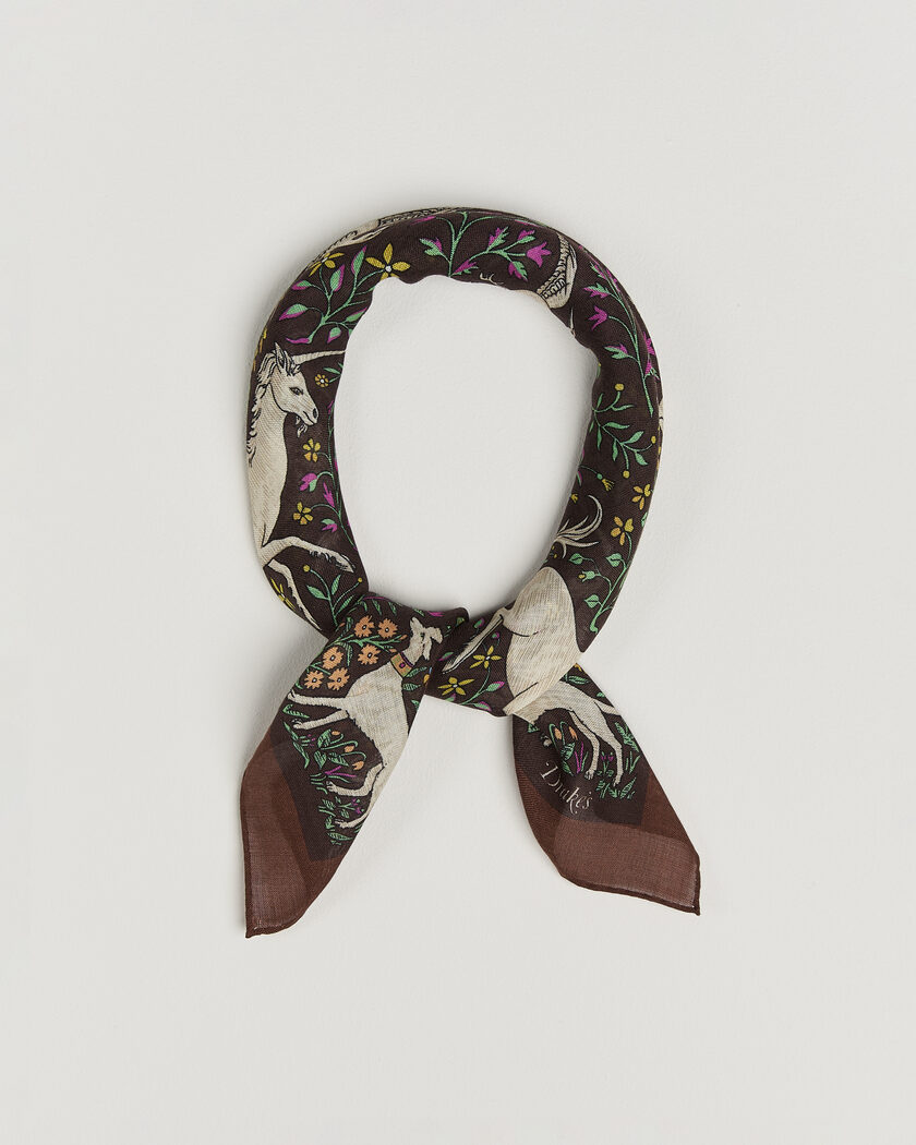 Drake's Unicorn Print Wool/Silk Bandana Brown – Braun