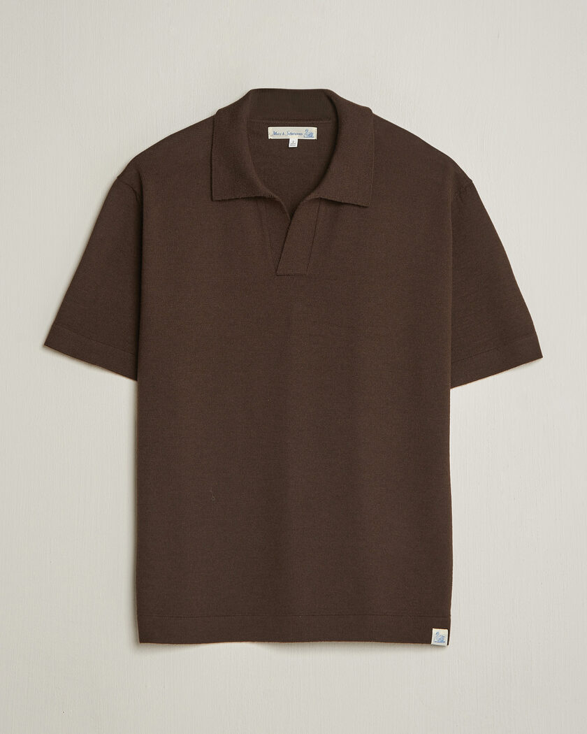 Merz b. Schwanen Relaxed Fit Merino Knitted Polo Coffee – Braun
