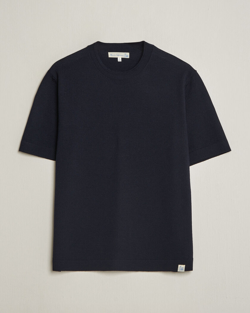 Merz b. Schwanen Relaxed Fit Merino Knitted T-Shirt Dark Navy – Blau
