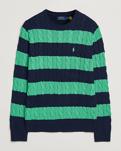 Polo Ralph Lauren Striped Cotton Cable Sweater Navy Green Combo – Grün