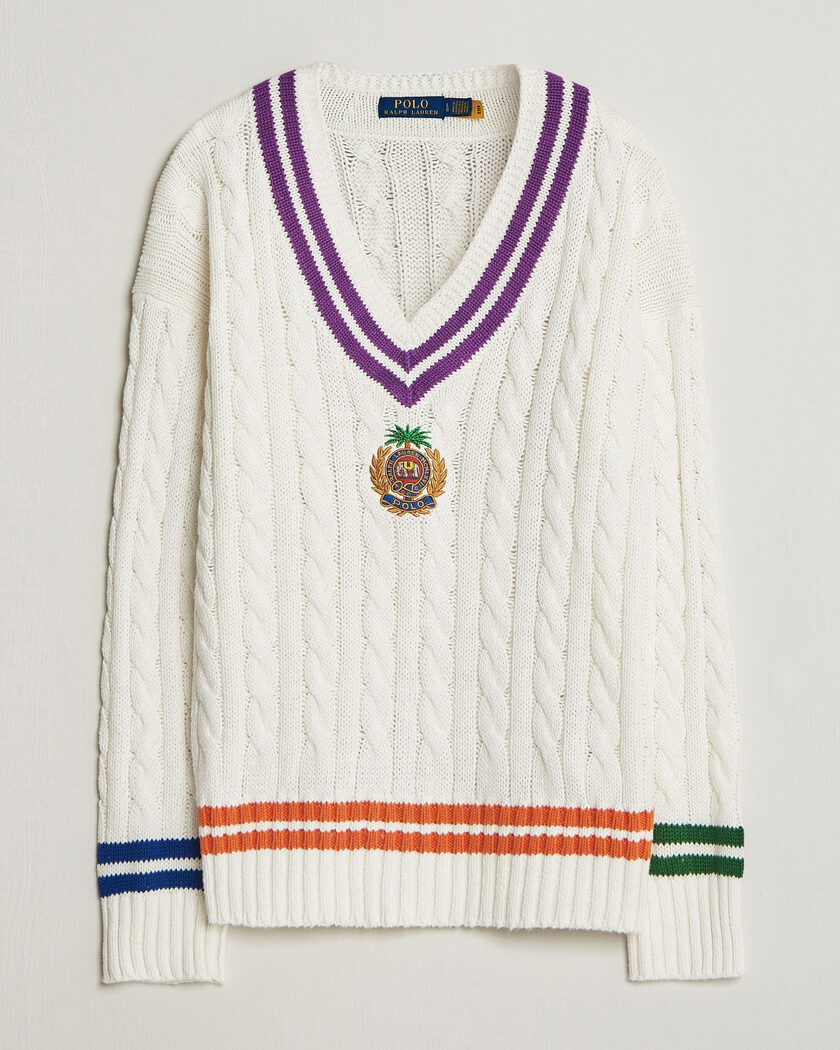 Polo Ralph Lauren Cotton Linen Blend Sweater Cream Combo – Weiß