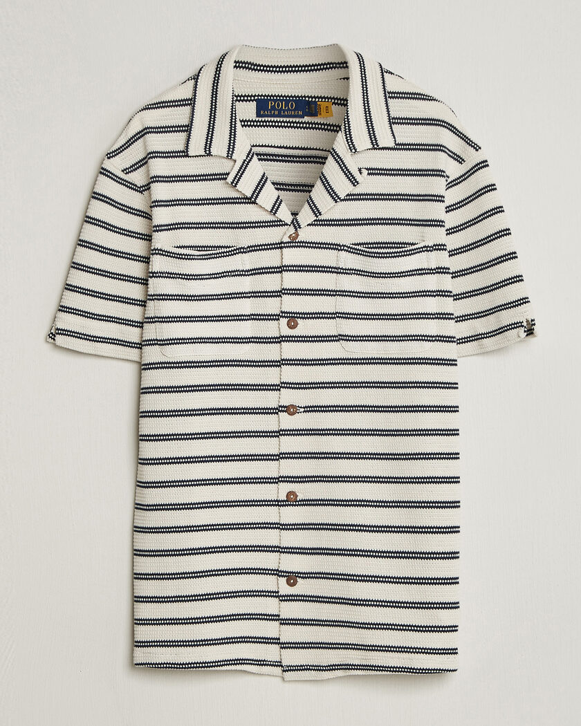 Polo Ralph Lauren Knitted Camp Shirt Pale Cream/Newport Navy – Blau